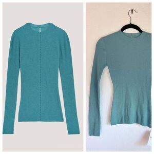 NWT Wolford 100% Cashmere Superfine Rib Openwork Back Long Sleeve Top in Blue XS